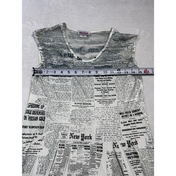Reina VTG Newsprint Full Pleated MIDI Dress Monochromatic Lace Top Size 2 EUC - Picture 5 of 7
